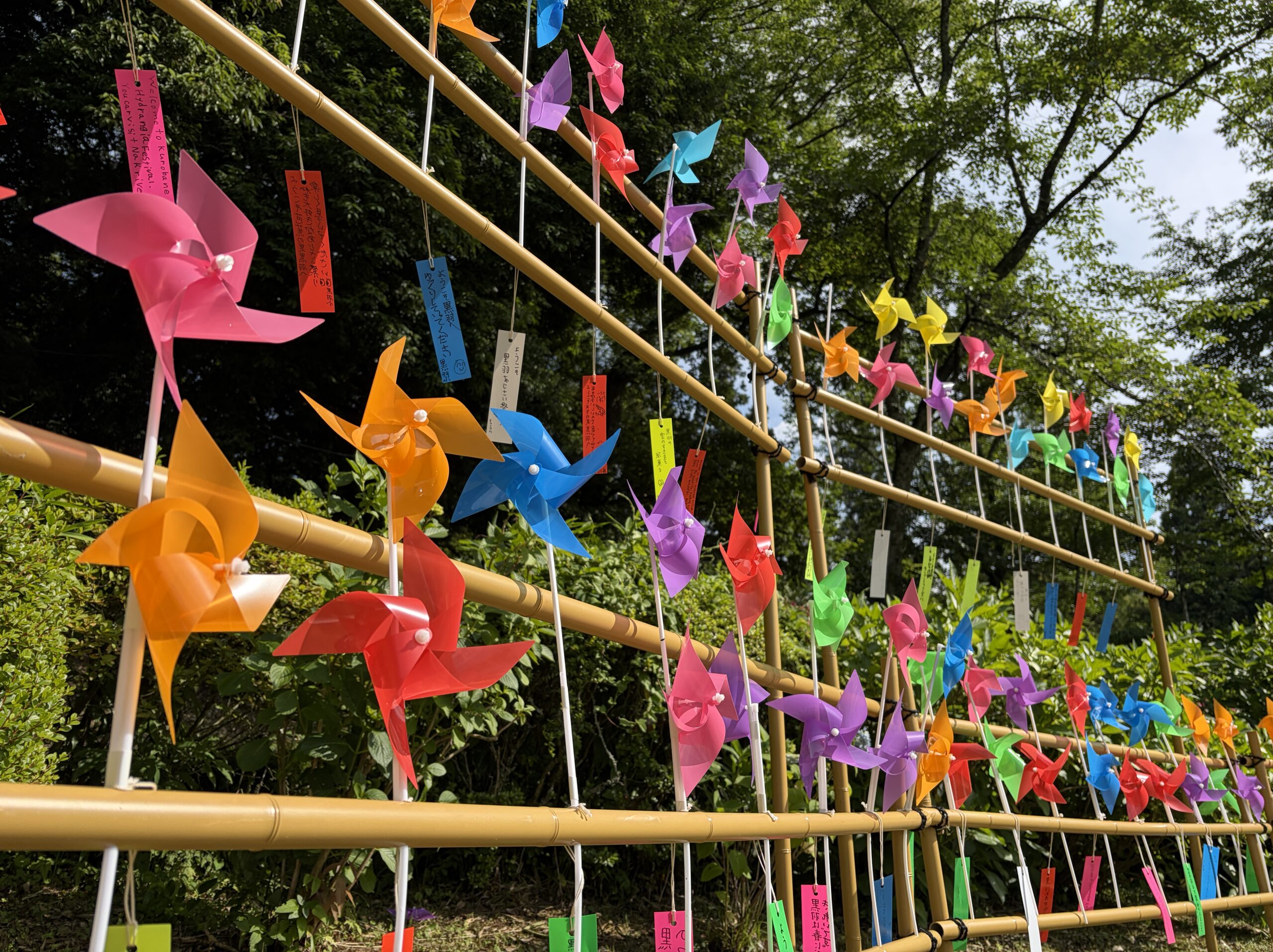 黒羽城址公園に並ぶカラフルな風車